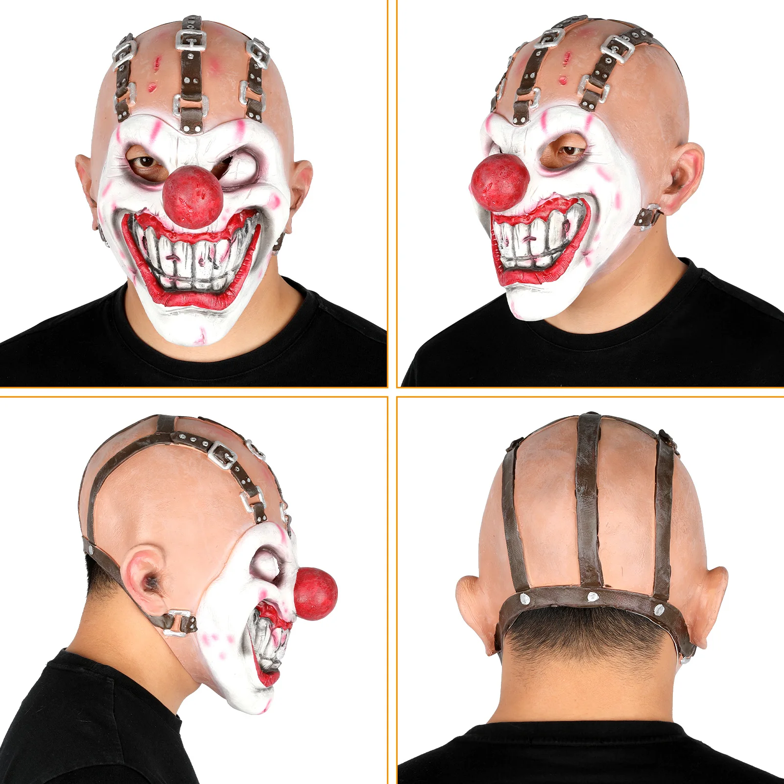 Horror Clown Mask Cosplay Creepy Joker Scary Latex Helmet Full Face Headwear Halloween Masquerade Party Costume Prop