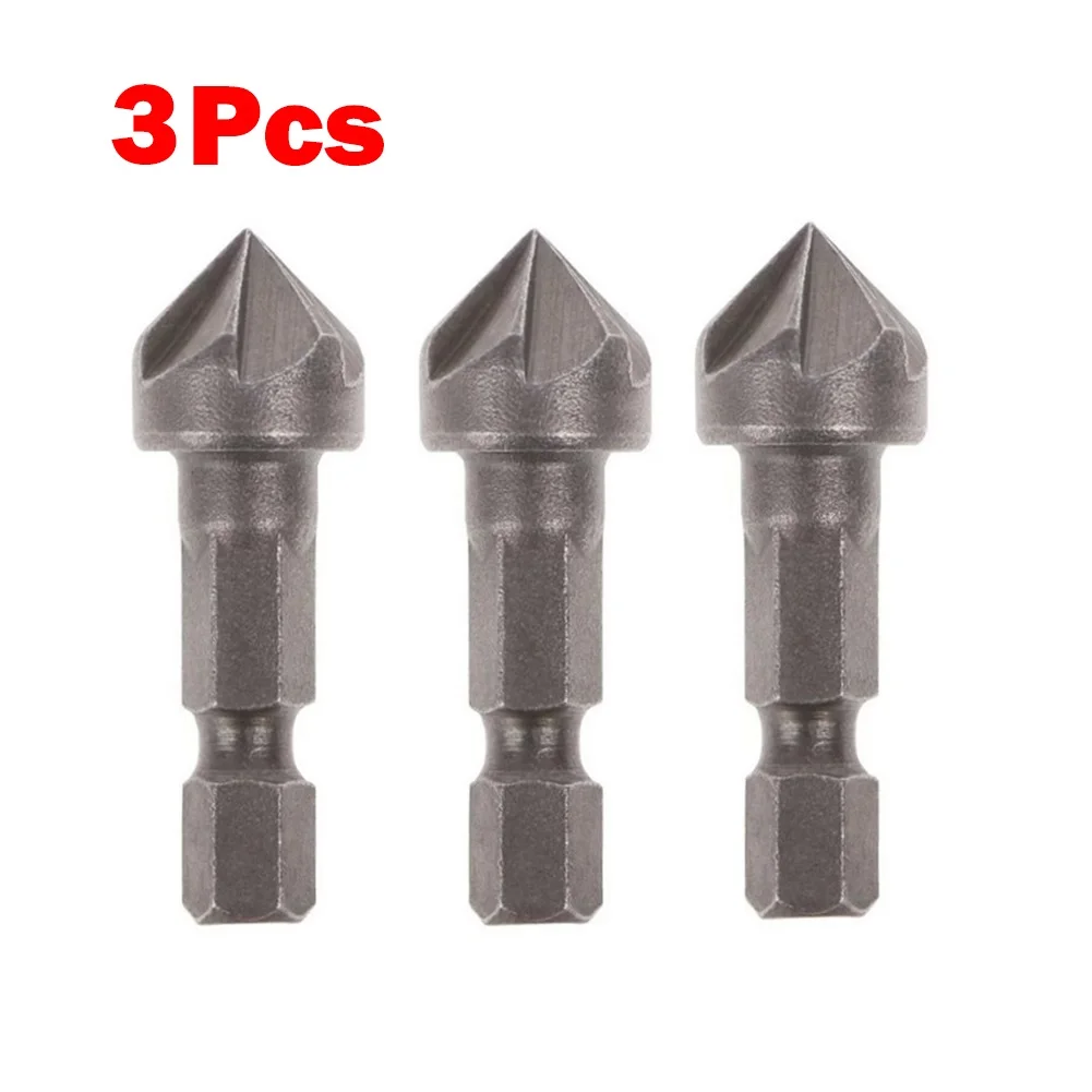 3pcs 1.42inch Hex Shank 5 Flute Chamfering Countersink Drill Bits For Woodworking Wood Soft Metal Plastic Drilling Hole