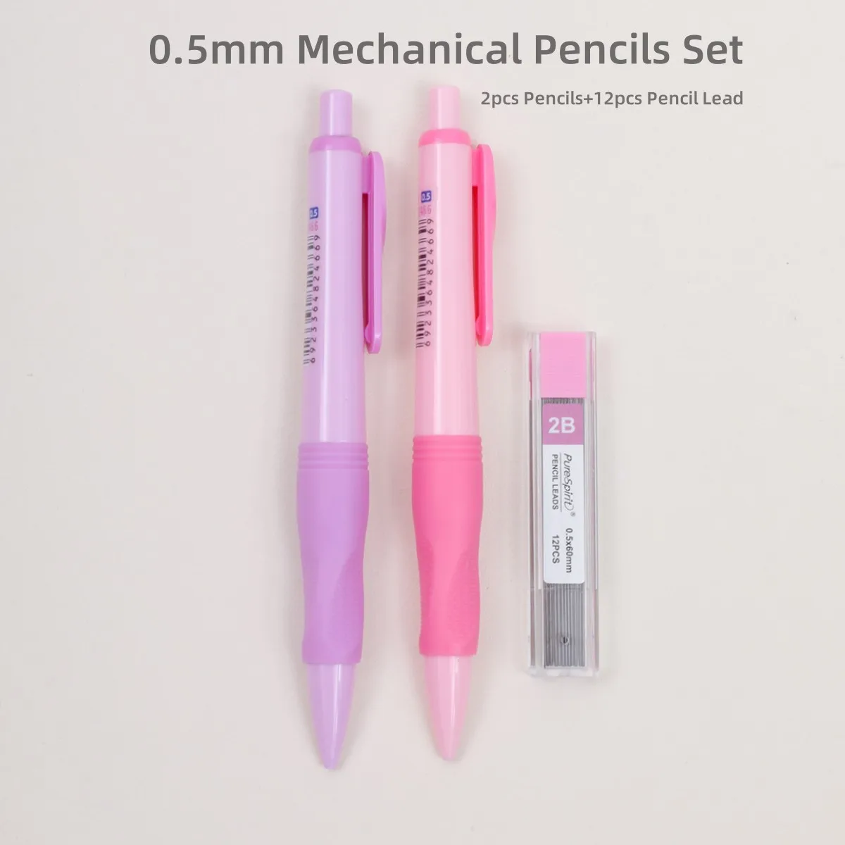 2pcs Mechanical Pencils Set with Pencil Lead 2.0/0.7/0.5mm Retractable Non Sharpening Pencils 4