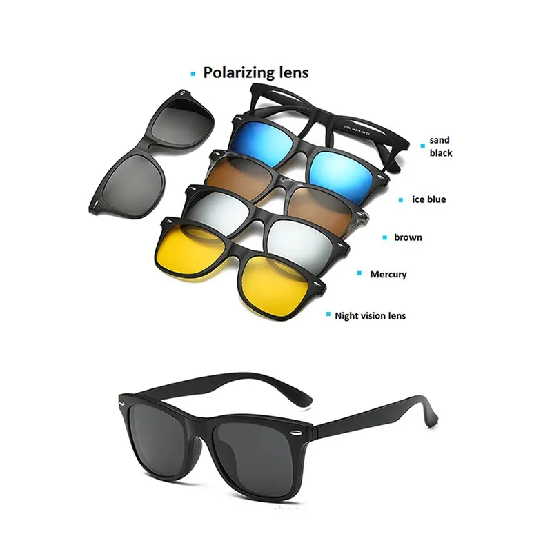 5 Clips Magnet Sunglasses Lens Men Myopia Driving Glasses TR90 Frame Customize Prescription 0 -1 -1.5 -2 -2.5 -3 -4 -5 -6 -7 -8 4
