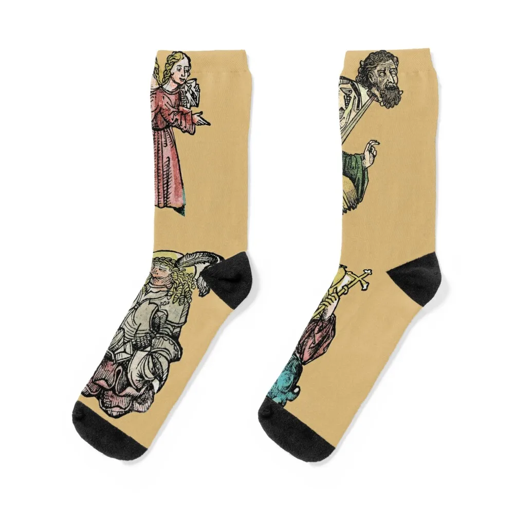 

Medieval saints and other characters Socks cotton Antiskid soccer Socks Women Men's