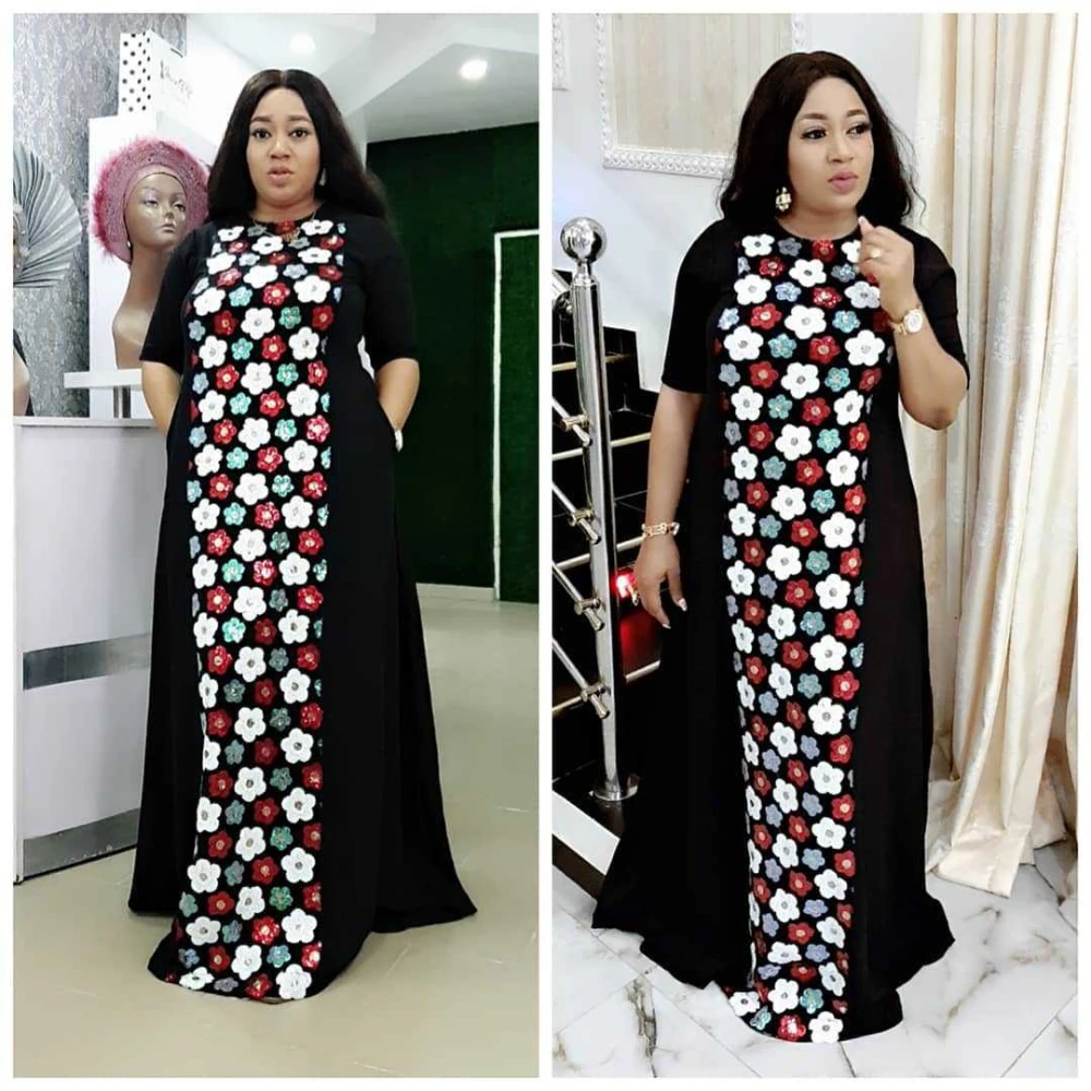 

African Clothing Women's Dress Plus-size Robe Embroidered Beaded Piece Stitching Women's Dress ML103Q164