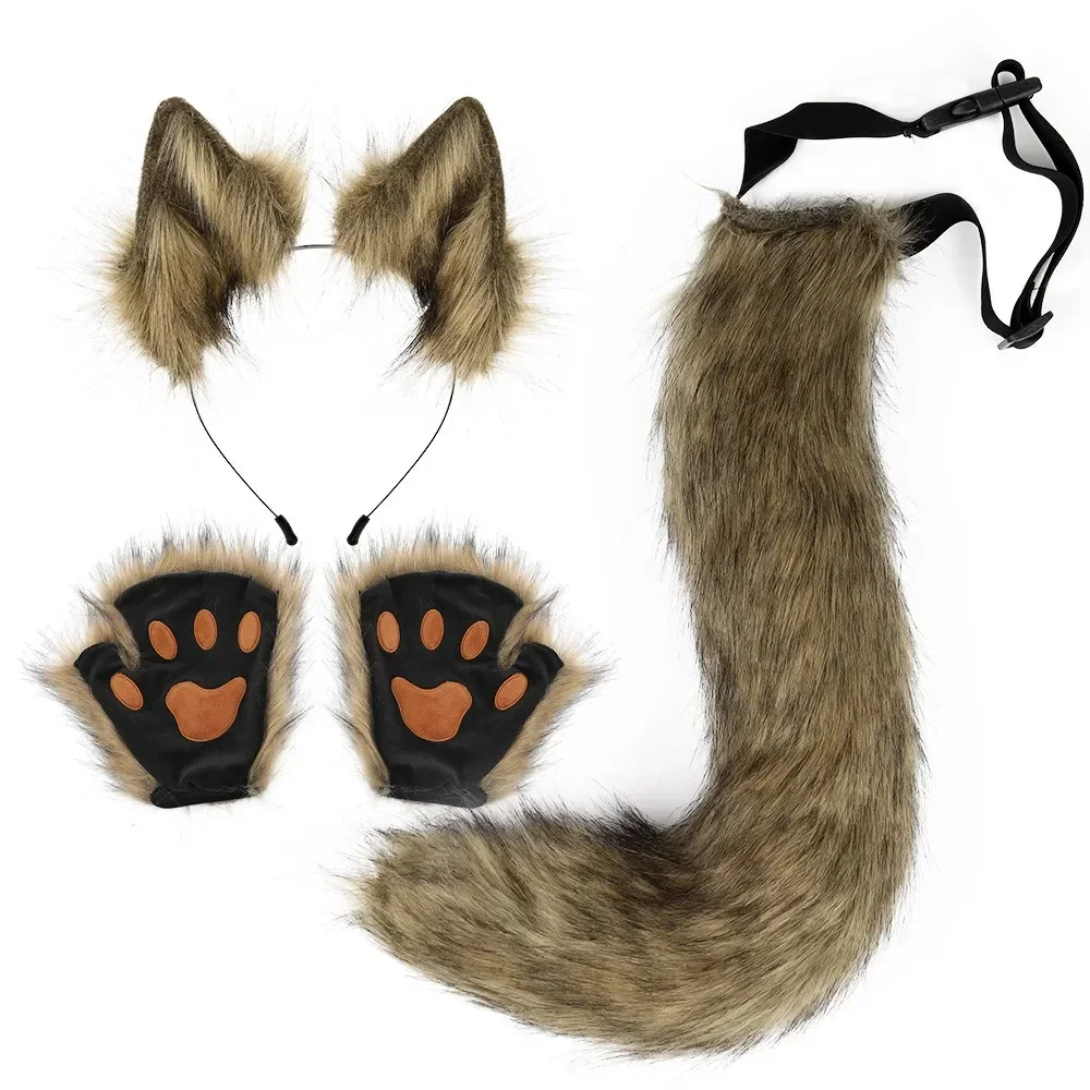 4-piece Set of Plush Ears and Tail Set, Artificial Plush Wolf Ears Hair Clips Hair Accessories Halloween Cos Accessories