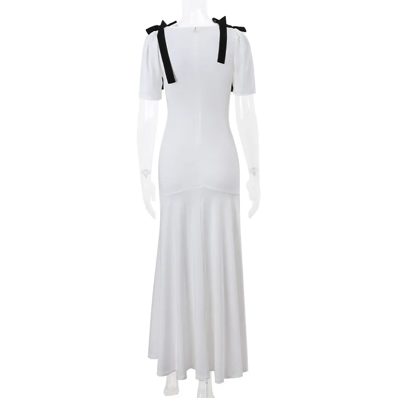 TRAUXY Elegante Vestido Largo con Lazo y Cordones para Mujer, Sin Mangas, Abullonado, Escote en V, Vestido de Playa de Moda para Vacaciones, Conjuntos de Verano
