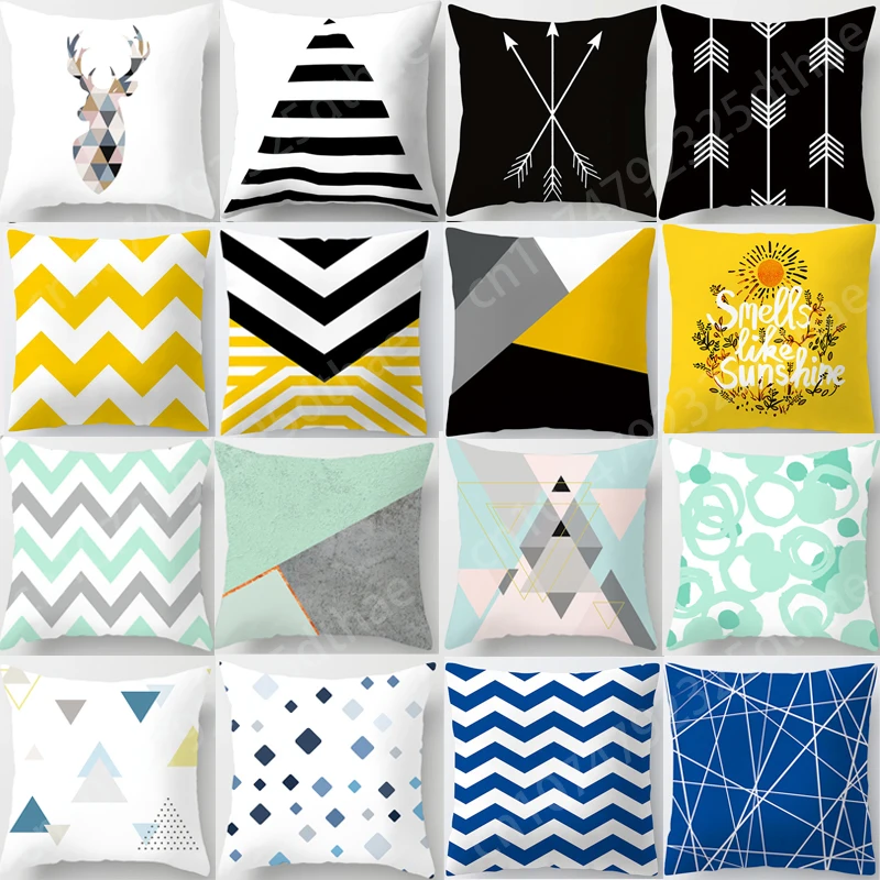 

45X45CM New Style Black White Blue Yellow Geometric Portrait Pillowcase Home Sofa Office Cushion Pillow Cushion Cover Wholesale