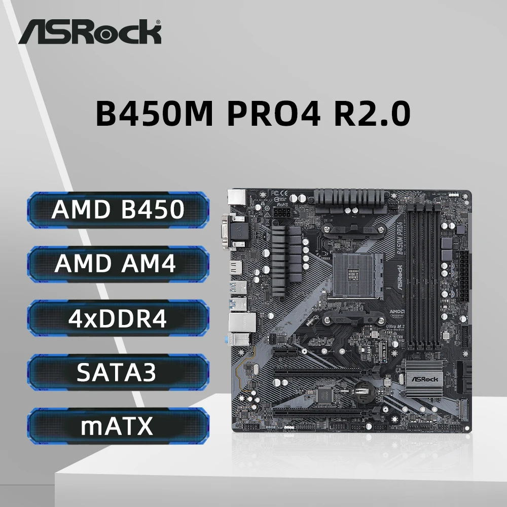 マザーボード ASRock B450M Pro4 + Ryzen 5 2600x ASRock > B450M Pro4-F