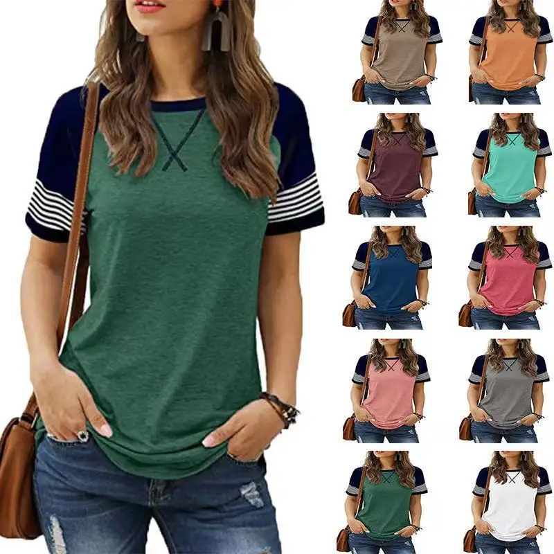 

Explosive Casual Women's New Splicing Gradient Short Sleeve Women's Casual T-shirt