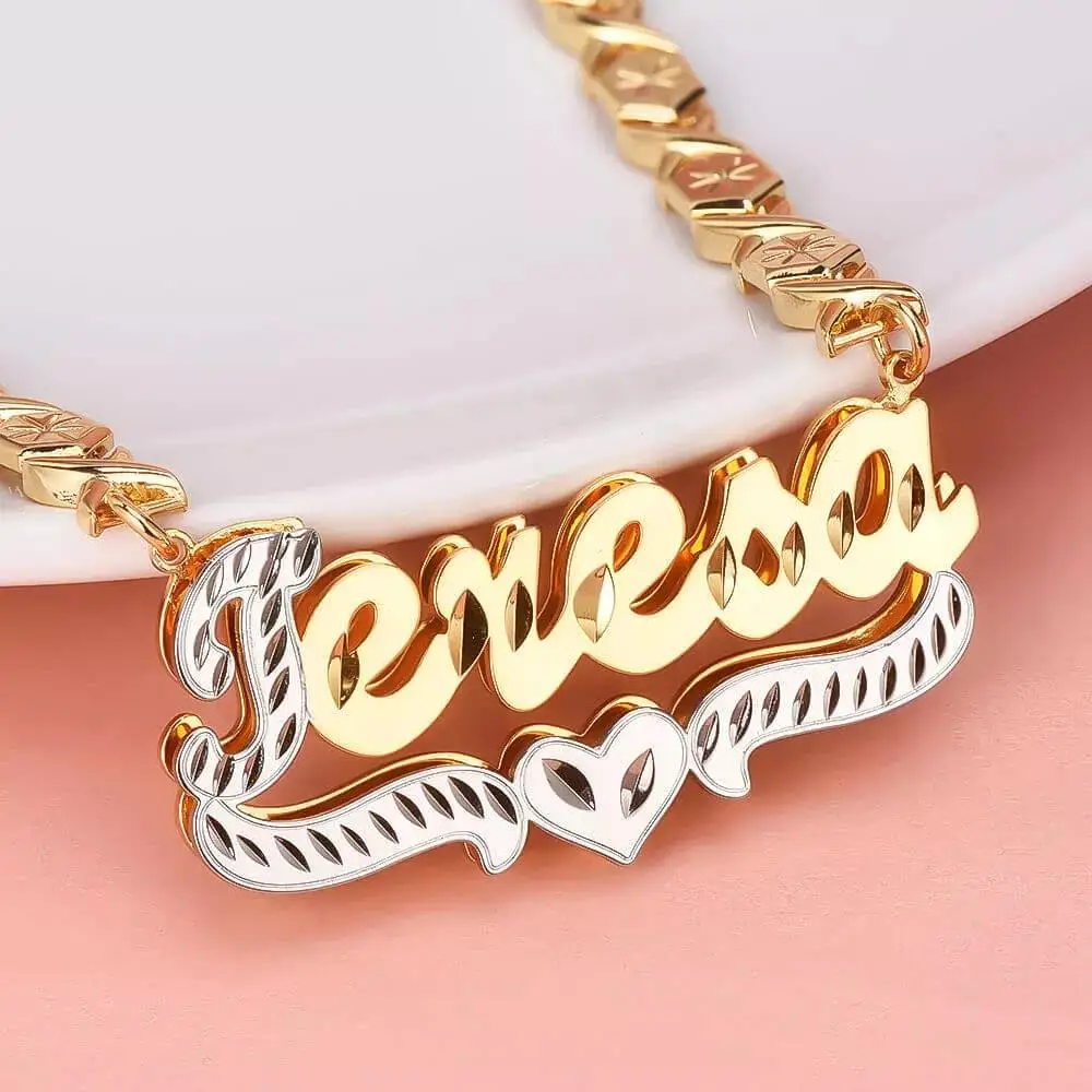 3D Custom Nameplate Necklace Double Layer Two-Tone Pendant 18K Gold Plated Name Necklaces Stainless Steel Chain Jewelry Gift