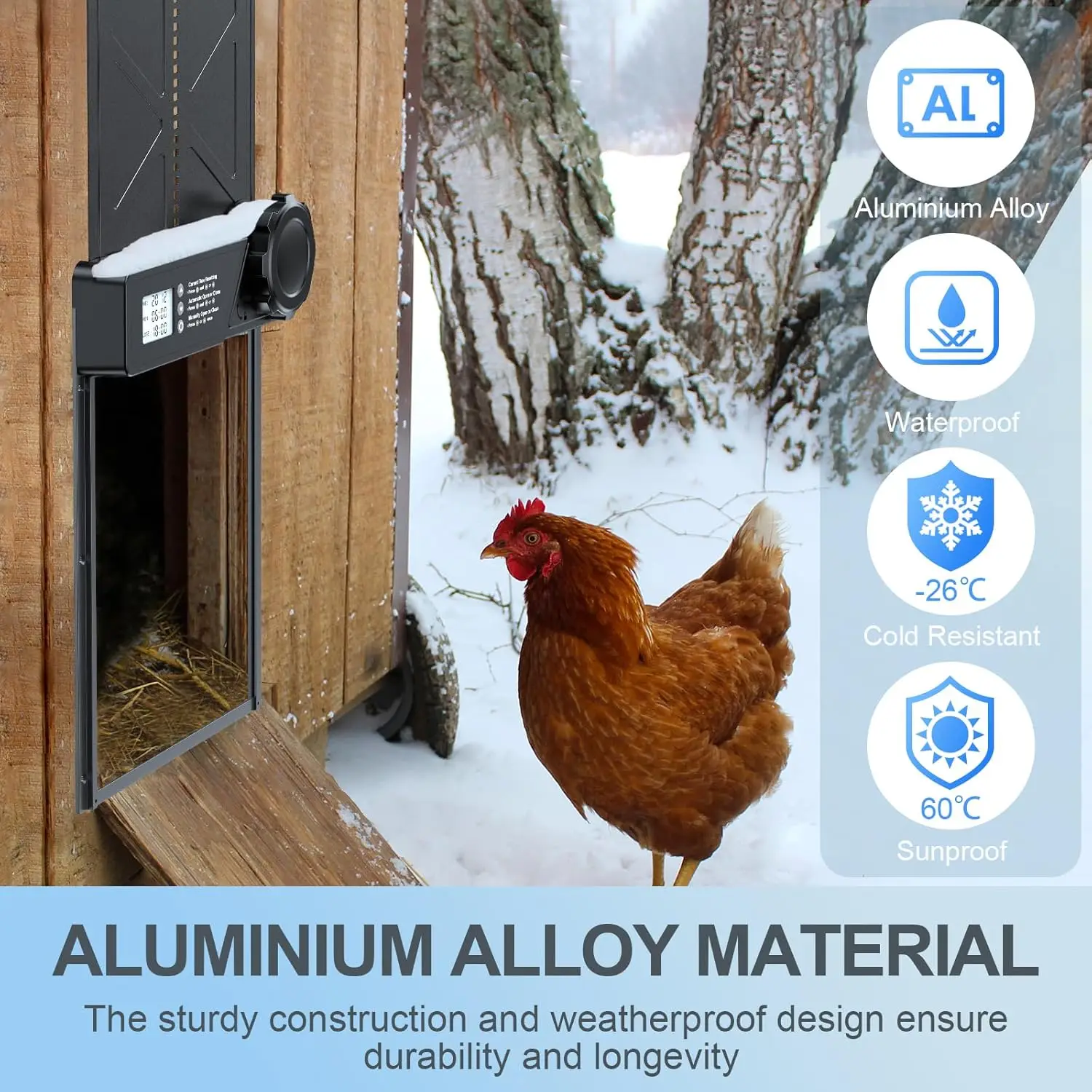 Chicken Coop Door Automatic AA Battery Powered Large Size With LCD Display Timer Setting