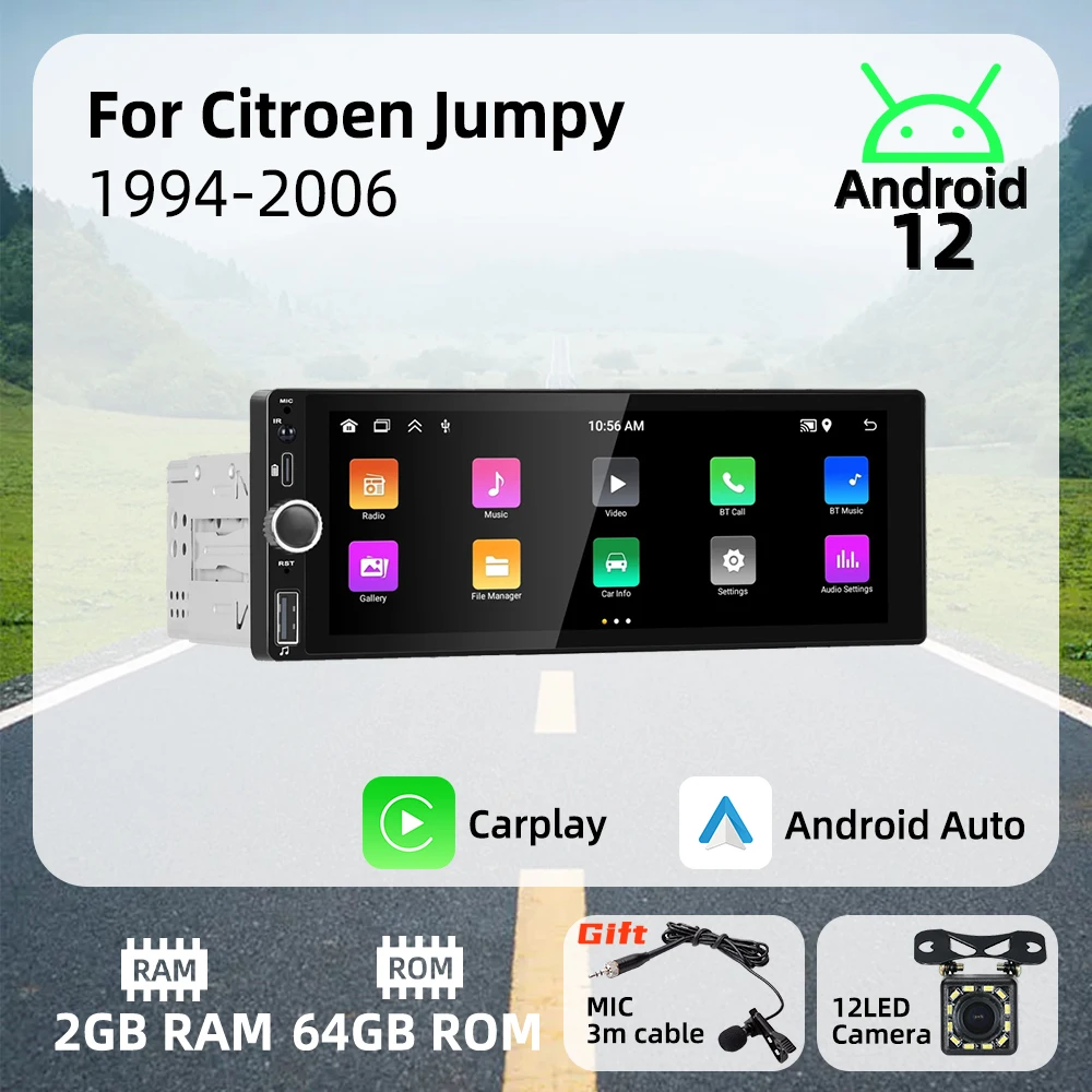 

Мультимедийная магнитола Carplay для автомобиля, Android, 1 Din, радио для Citroen Jumpy 1994-2006, экран 6,86 дюйма, стерео, головное устройство, Авторадио, GPS