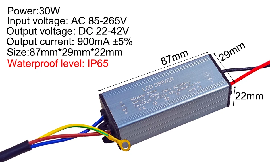 LED-Treiber-Netzteil 10 W, 20 W, 30 W, 50 W, 70 W, 100 W, Transformator DC22–42 V, IP65, Konstantstrom, 300 mA, 600 mA, 900 mA, 1500 mA, 2100 mA, 3000 mA – Detail 3