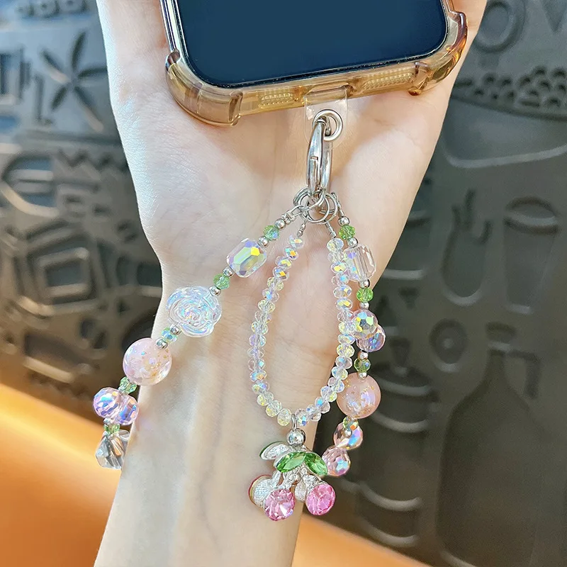Charming 3D Cherry Pendant Phone Lanyard & Wrist Bracelet Keychain
