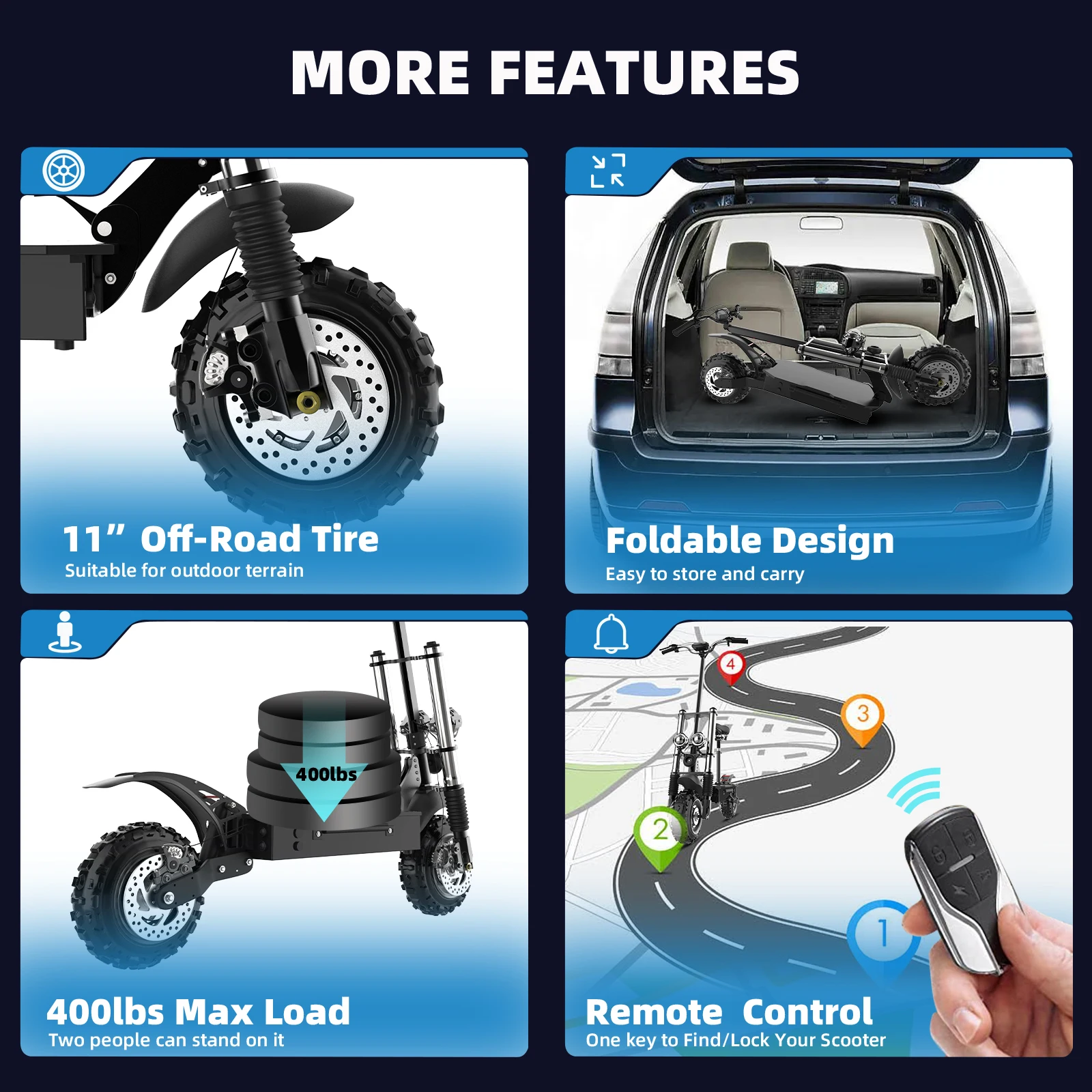 11inch Off Road Electric Scooter 85km/h Electric Scooter 72V 6000W Powerful Dual Motor E-Scooter for Adults Remote Control