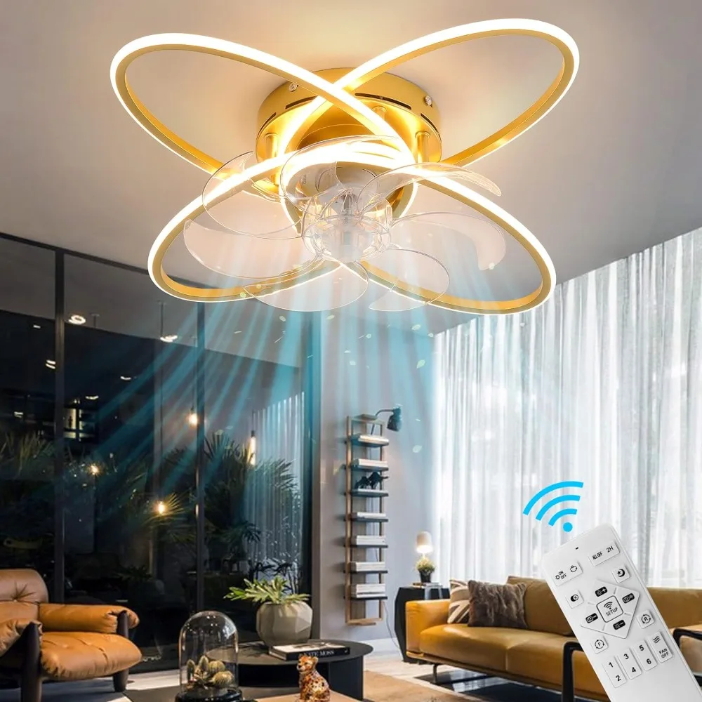 

Modern Ceiling Fan with Lights Remote Control, Silent 6 Speed 3 Color Dimmable Ceiling Fan Lamp Fandelier (Gold)