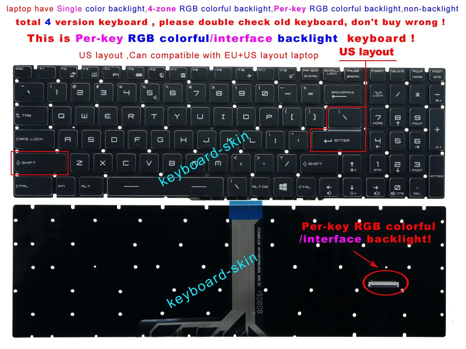 Teclado Colorido para Smartphone com Iluminação de Fundo para Msi Ge63 Ge63vr Ge73vr Ge73 Rassistant Rgb 8rd 8re 8rf Gs75 Gl75 Gx63 Gx63vr - Imagem 5