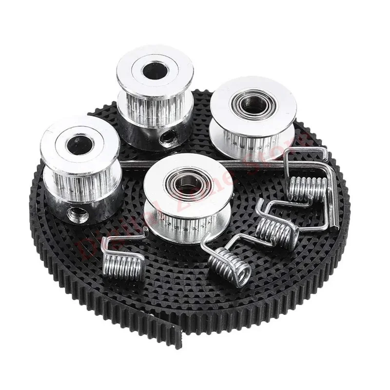 

5M 3D Printer GT2 6mm Open Synchronous Timing Belt+ 20 Teeth Timing Pulley, Tensioner Torsion Spring Kit for RepRap Prusa