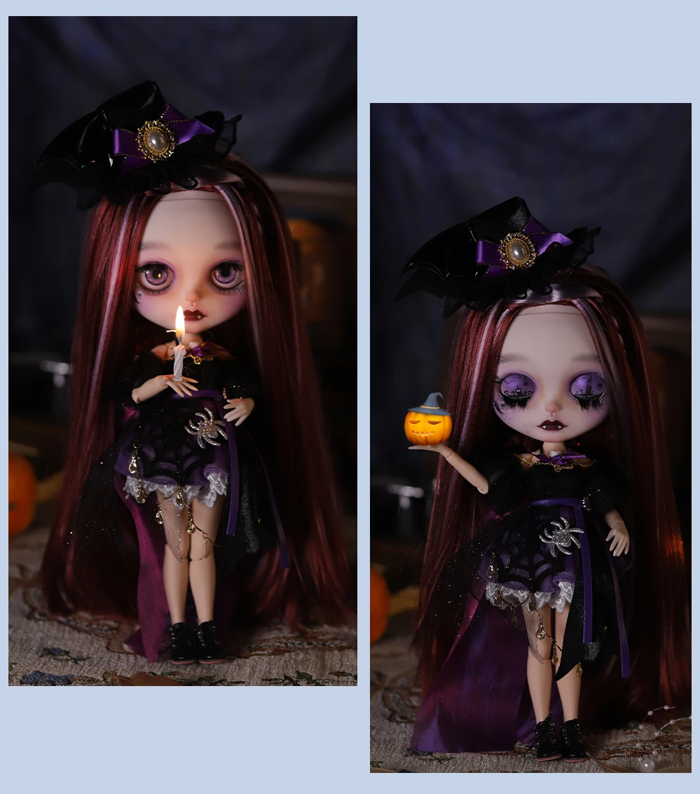 Spooky - Premium Custom Neo Blythe Κούκλα με πολύχρωμα μαλλιά, λευκό δέρμα και ματ χαριτωμένο πρόσωπο 7