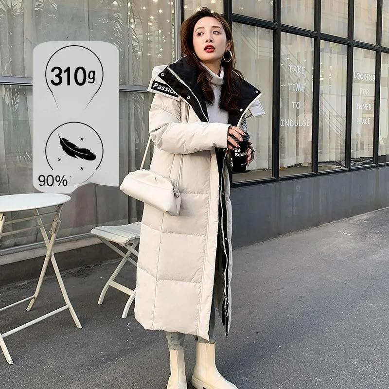 2023 New Women Down Jacket Winter Coat Female Warm Thick Parkas Loose Large Size Outwear Mid Length Version Hooded Overcoat