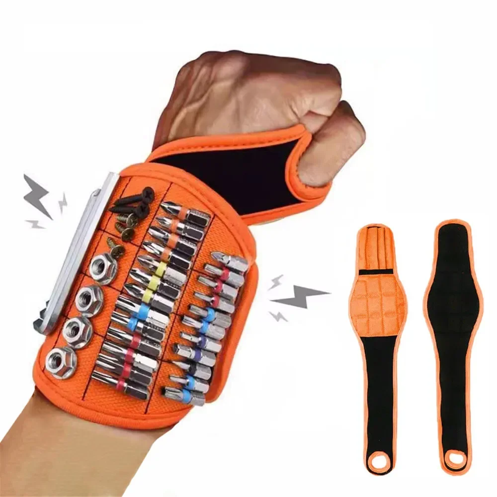 

Magnetic Wristband with Strong Magnets Holds Nails Drill Bit Magnetic Bracelet Screw Wrist Holder Tool Storage for Electrician