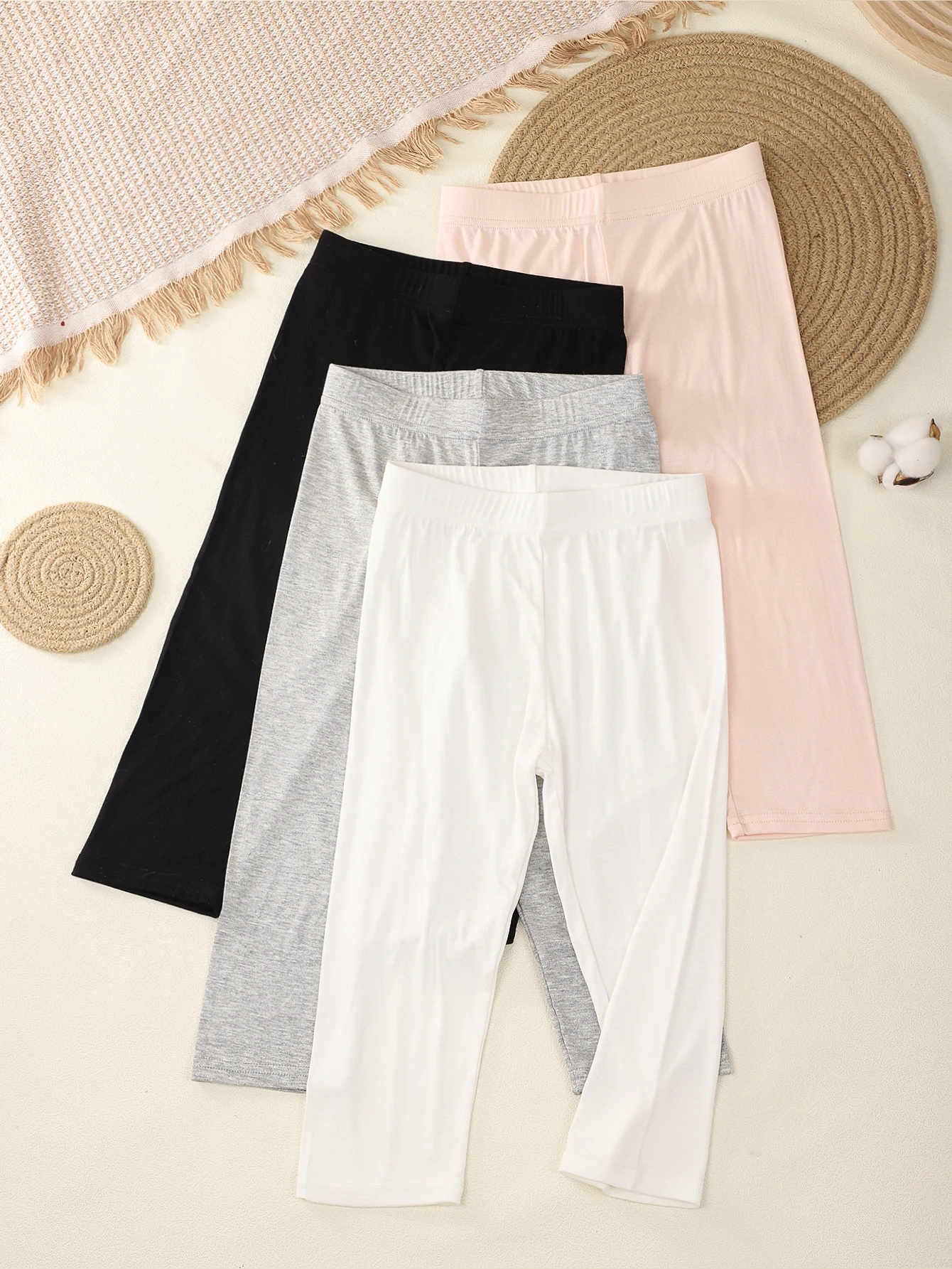 4 pieces for girls Casual Solid color Modal thin summer leggings Capri pants