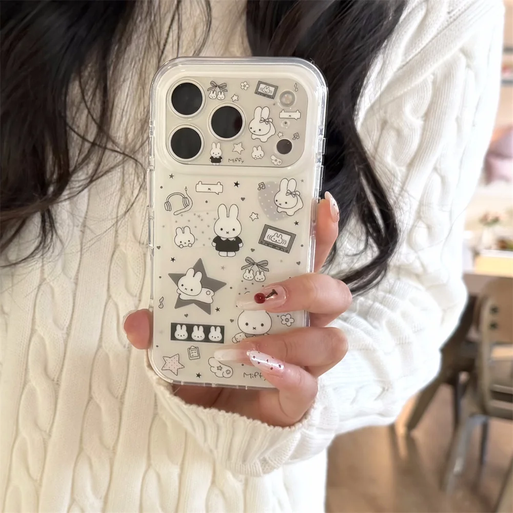 Coque de téléphone Kawaii Miffy Rabbit Coréenne pour iPhone Pro 16 Pro Max 17 Pro – Étui en silicone mignon antichoc