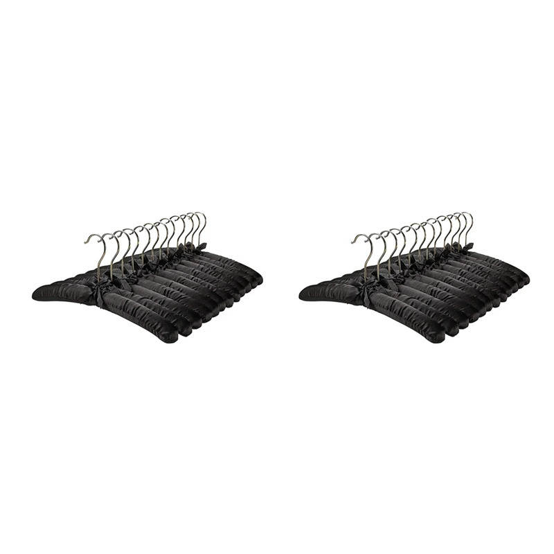 

New 24Pcs 15Inch Large Satin Padded Hangers With Gold Hooks ,Silk Hanger For Wedding Dress Clothes,Coats,Suits(Black)