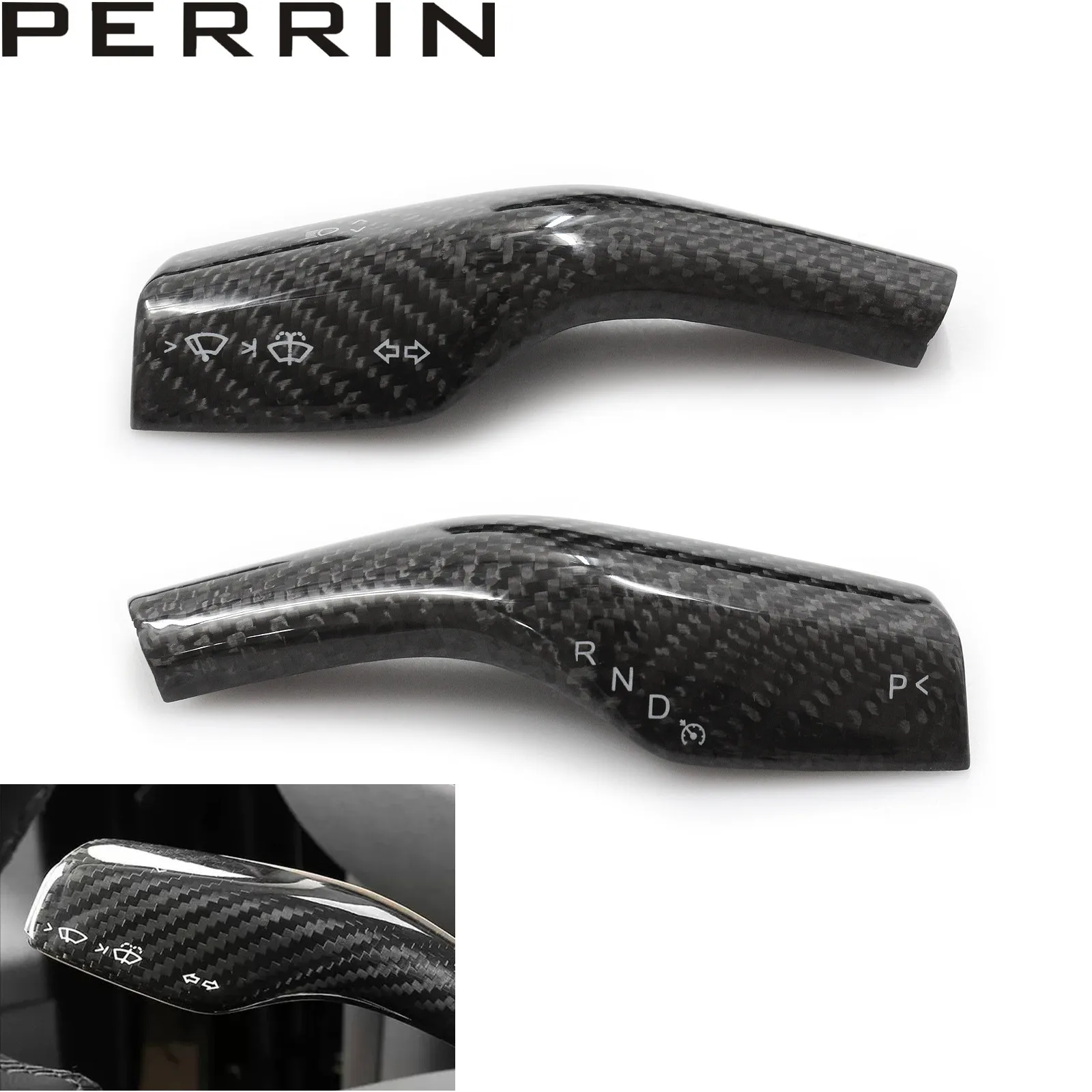 

For Tesla Model 3 2017-2022 Carbon Fiber Wiper Gear Shift Lever Cover Trim 2pcs