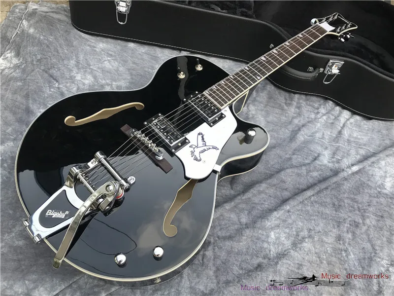 

Электрическая гитара Jazz OEM, большой фотоэлемент Fireeagle, полый корпус с двойным отверстием F, никель-хромовые аксессуары