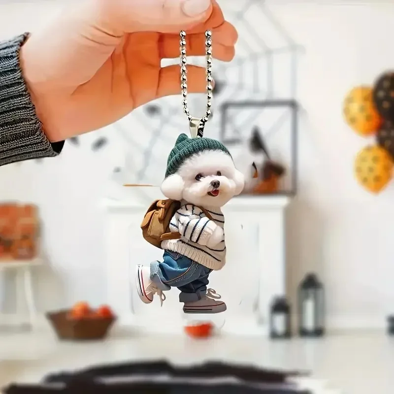 2D Creative Puppy Man Backpack Pendant Acrylic Car Pendant Cute Teddy Dog Key Accessory 2