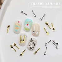 50Pcs Mixed Ins Niche Tableware Series Spoon Fork Nail 3D Metal Nail Mold Nail Decorations DIY Nail Art Charm Accessories 2