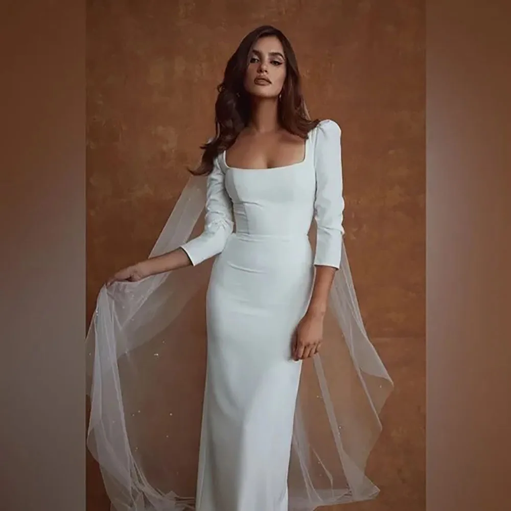Simple Wedding Dresses For Women Civil Square Neck Half Sleeves Mwemaid Bride Dresses vintage Wedding Gown 2024 Customized 2