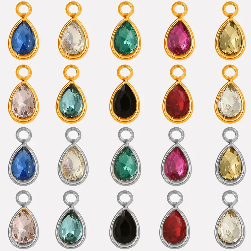 Geometrie Wassertropfen Anhänger Glänzende Strass Edelstahl Basis Wasserdichte Charms Für Schmuck Machen Liefert DIY Armband