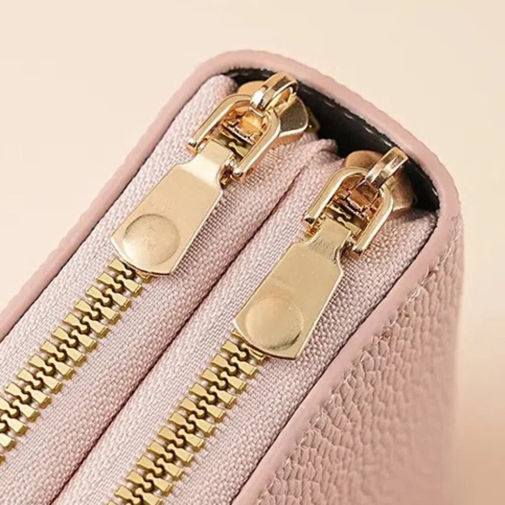 Stilvolle Damen-Geldbörse mit Kartenhalter, doppellagiger Reißverschluss, multifunktional, kompaktes Design für Karten und Bargeld, kleiner tragbarer Organizer – Detail 4