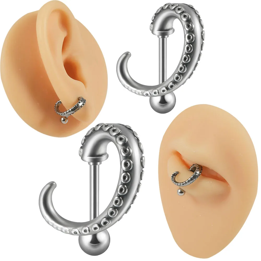 Octopus Whisker Lip Labret Rings Stainless Steel Ear Tragus Helix Cartilage Lobe Man Punk Gothic Earrings Body Piercing Jewelry