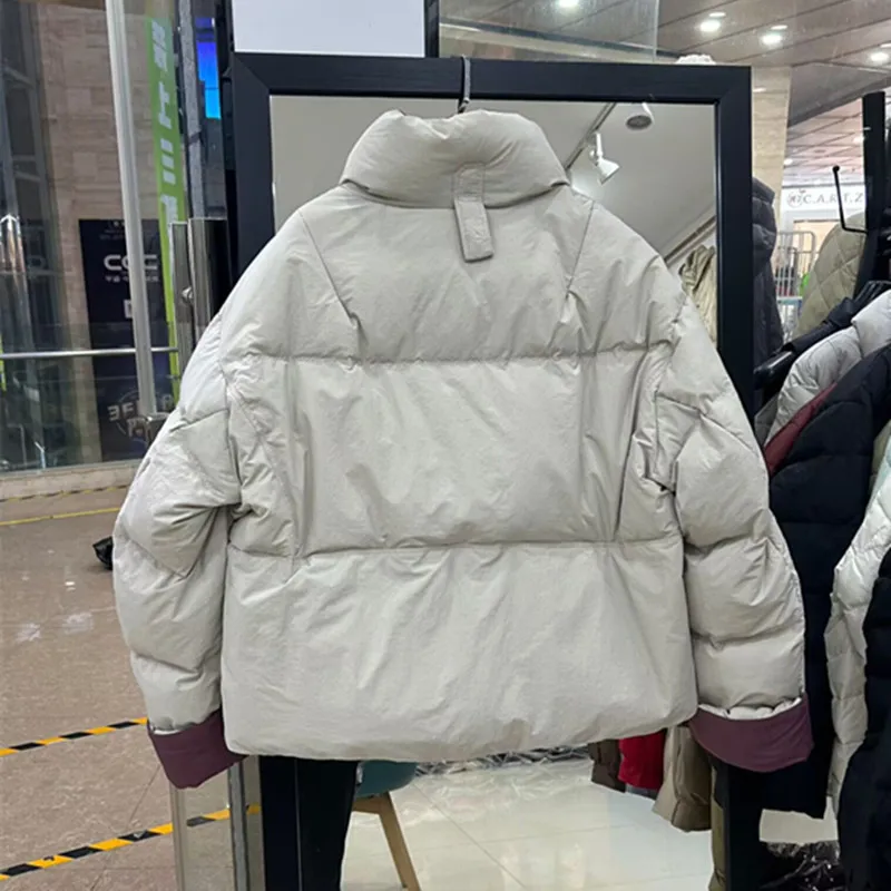 White goose down down jacket new women's short color contrast thickened casual style standing collar bread jacket warm jacket