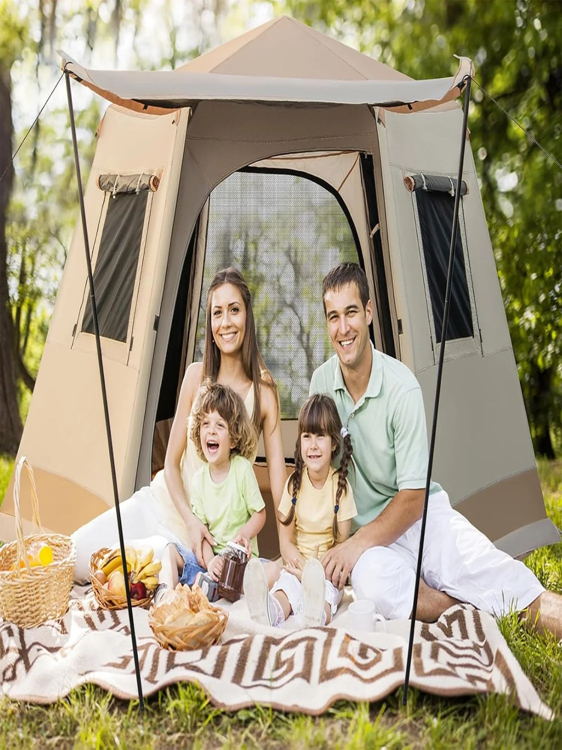 Campingzelt mit Markise, großes Tunnelzelt mit eingenähtem Zeltboden, 2500 mm hydrostatischer Kopf, UV-Schutz 50+, Familienzelt – Detail 1