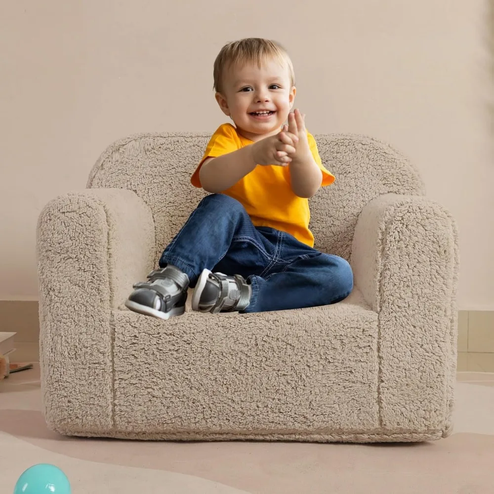 Kids Snuggly-Soft Sherpa Chair, Cuddly Toddler Foam Chair for Boys and Girls, Light Grey 5