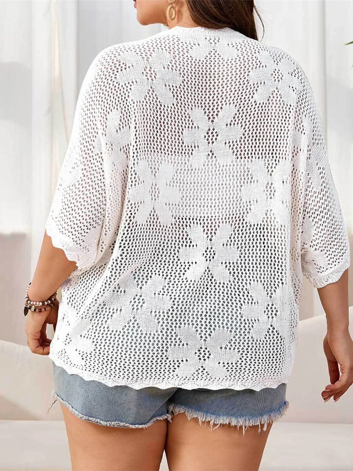 1XL - 4XL Half Sleeve Solid Crochet Knitted Tunic Beach Cover Up Beach Wear Beachwear Female Women Cover-ups Beach Dress K8285 4