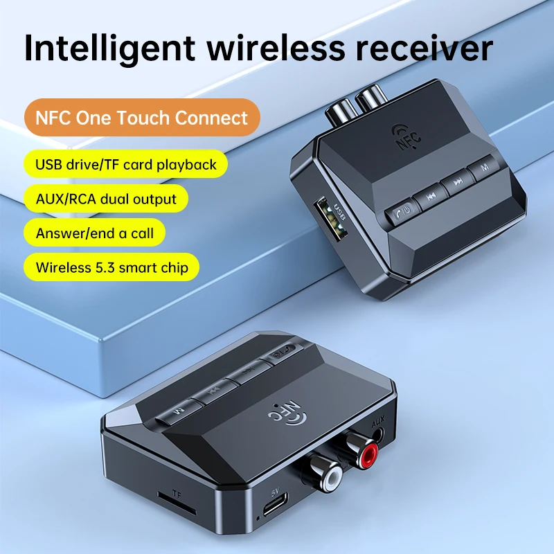 Bluetooth 5.3 Audio Receiver NFC HIFI Stereo Lossless Music Wireless Adapter 3.5mm AUX RCA R/L USB U-Disk/TF Card Play With Mic