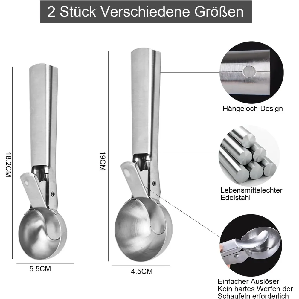 Ice Cream Scoops Multifunctional Stainless Steel Dual-Purpose Scoop Fruit Watermelon Spoon Ball Scoop Ice Cream Tools