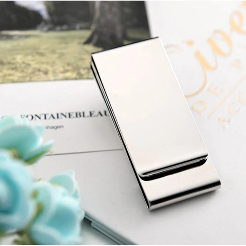 Double Sided Metal Wallet Credit Card Money Holder Stainless Steel Silver Slim Cash Money Clip Clamp Purse MenWomen ID Card Clip