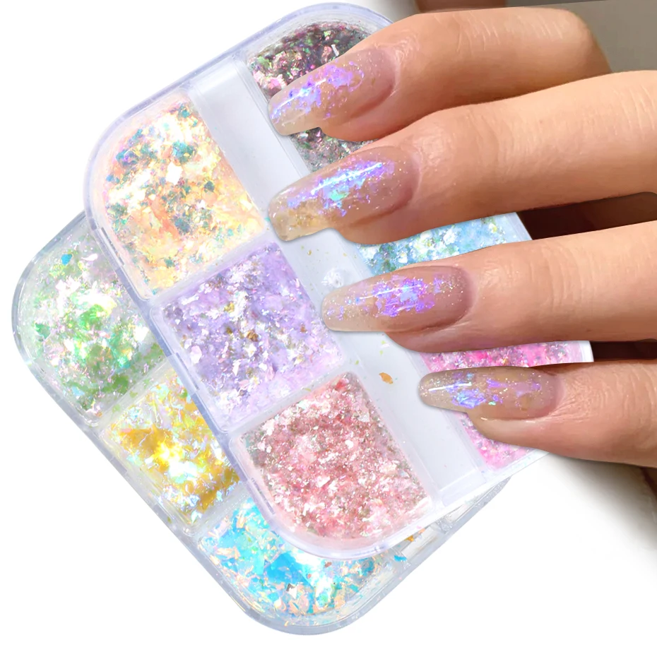 Adesivo Per Fiocchi Di Unghie Opalini Iridescenti Aurora Luccichio Nail Art Glitter Flakies Paillettes Olografiche Manicure Lamine Accessori Beob