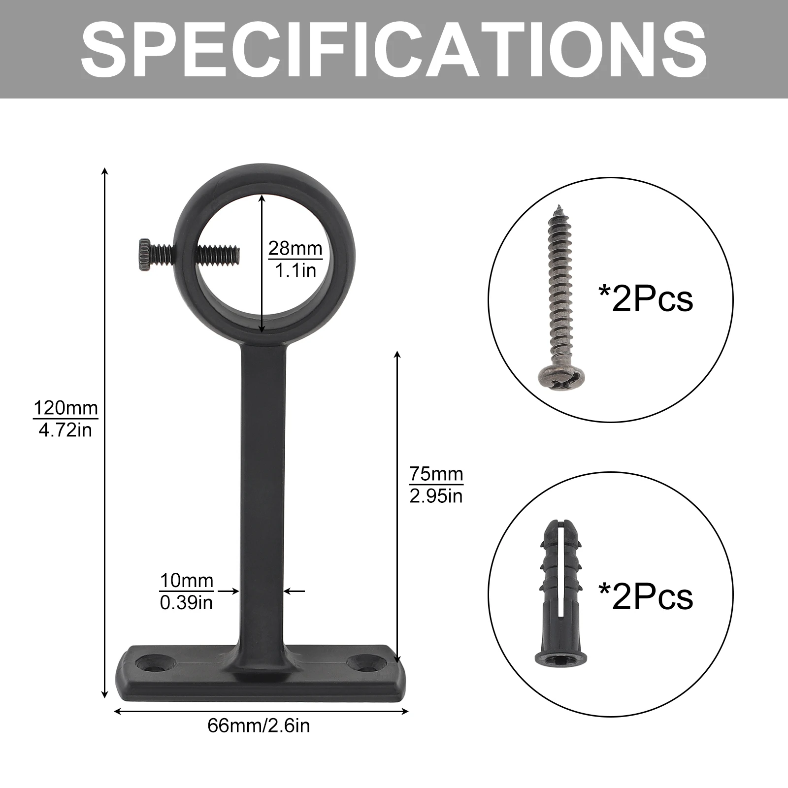 1 Piece Heavy Duty Aluminum Alloy Single Hole Curtain Rod Bracket for Bedroom with Adjustable Screws Socket Pole End Supports curtain rod