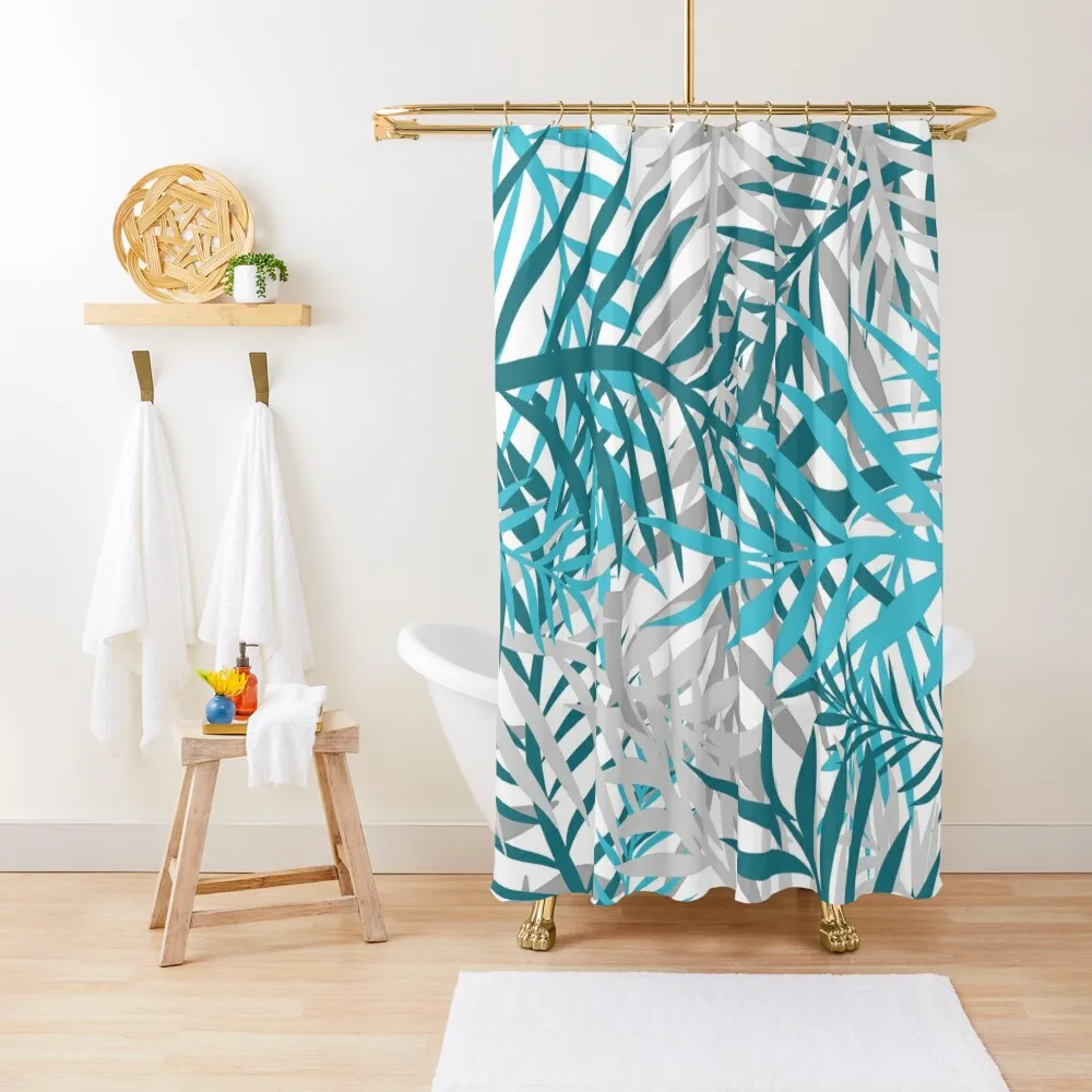 Palm leaf pattern blue turquoise pastel Shower Curtain Anime Bathroom Curtain Curtains