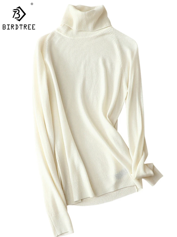

Birdtree 30% Cashmere 70% Wool Turtleneck Pullover Solid Color Long Sleeves Warm Skinny Casual Simple Bottom Sweater T30665QD