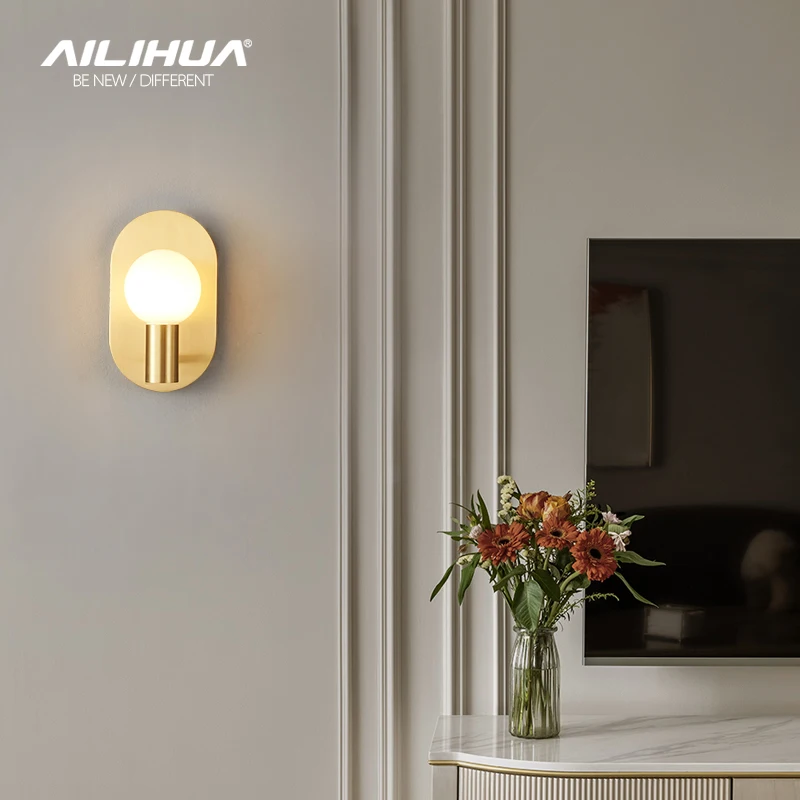 All copper bedroom headboard wall lamp modern simple light luxury