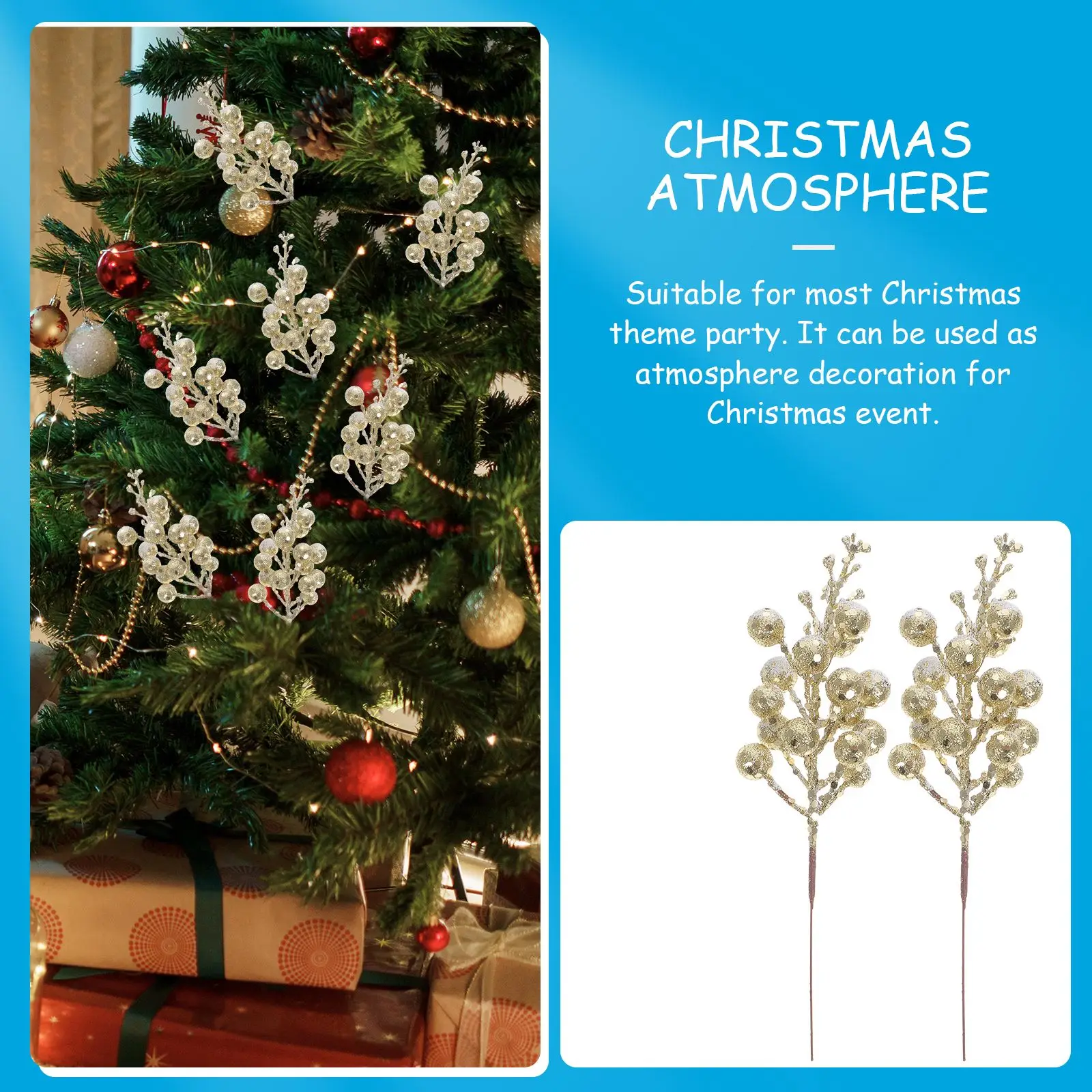 10Pcs Christmas Artificial Berry Branches Hollystem Pick Spray Pine Cones Navidad Decor Craft Festive Party Decoration
