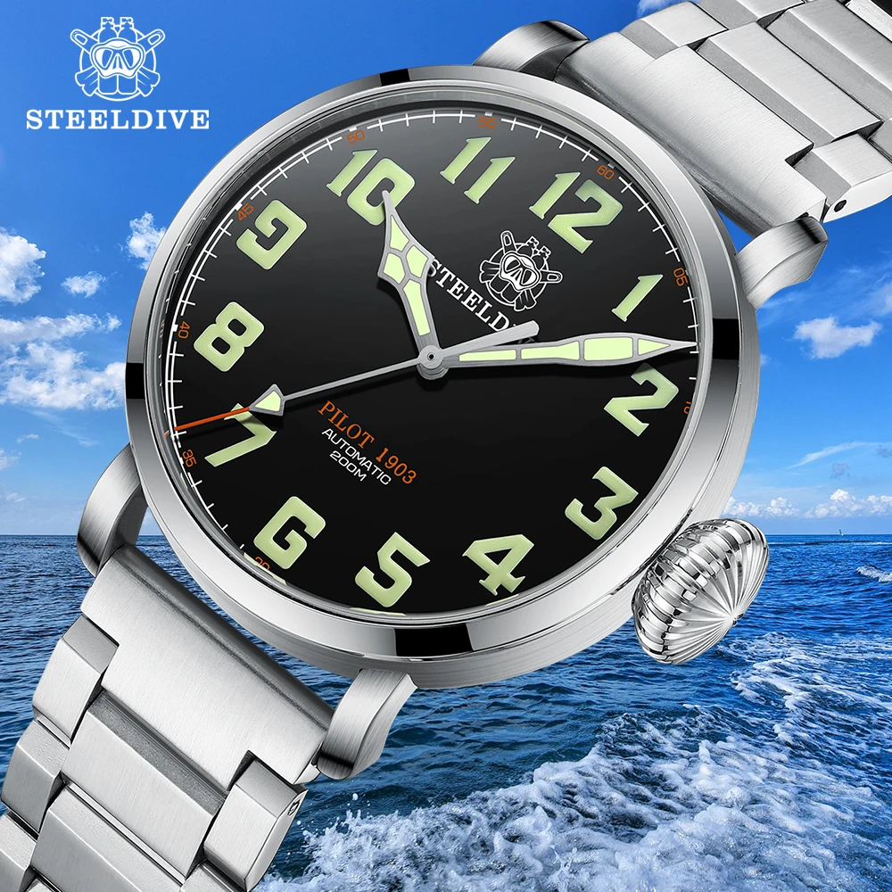 

SD1903 Steeldive Brand Big Size 46.5MM Case Super Luminous Sapphire Glass NH35 Automatic 200M Waterproof Men Watches