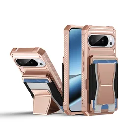 Premium Card Holder Phone Case with Foldable Kickstand and Shockproof PU Leather Design - Google Pixel 8 Pro (Rose Gold)