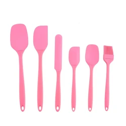 Premium Silicone Kitchenware Set - 6 - Piece Baking and Cooking Tools with Cream Scraper, Spatula, Oil Brush, and Size Scraper (Pink baking set)